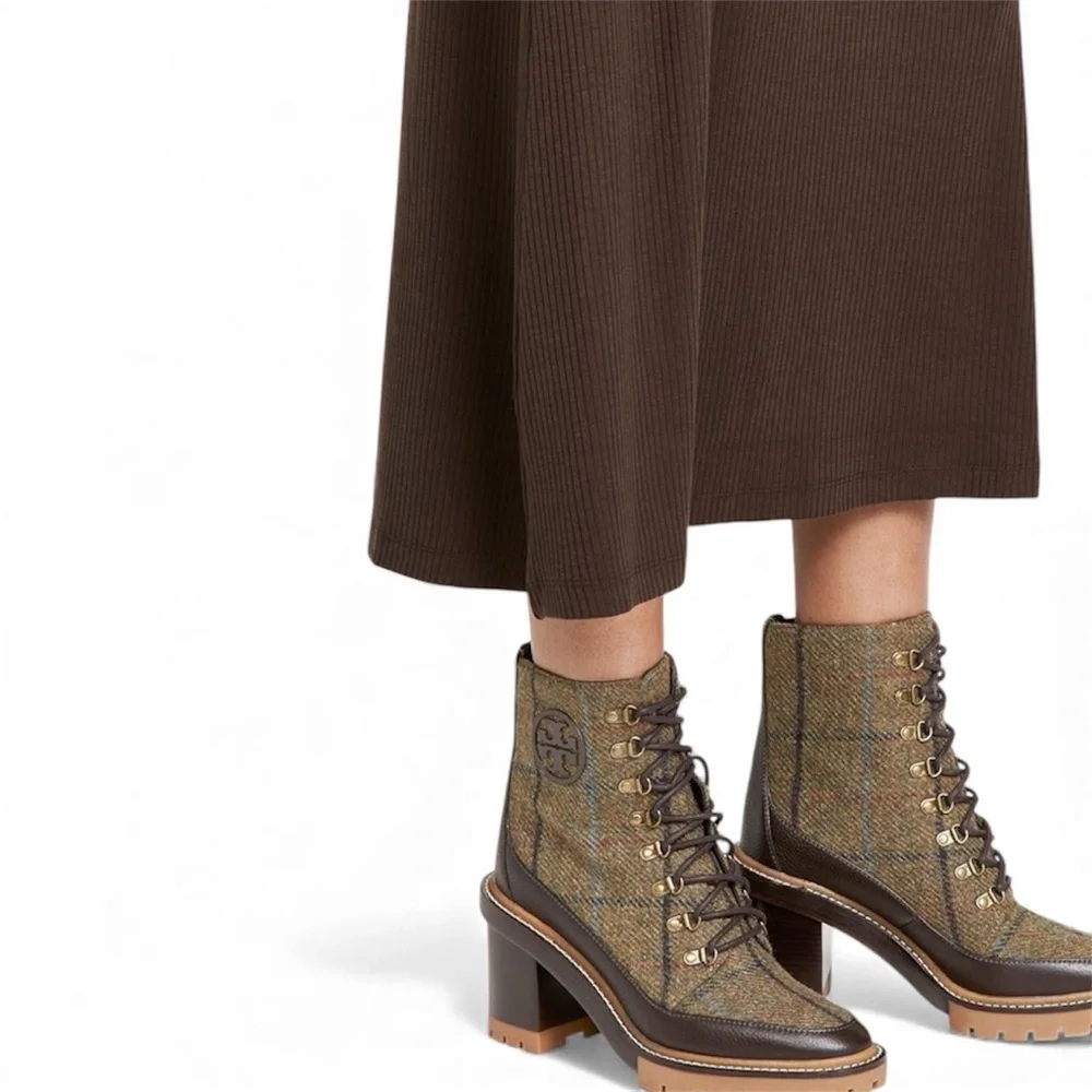 Tory Burch Miller Wool Lug Sole Hiker Booties Brown Ankle Boots Size 10